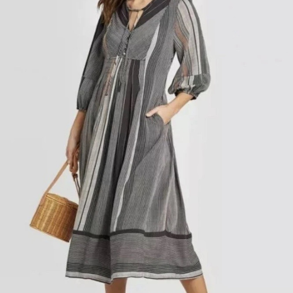 Elegant Black and Gray Striped Dres